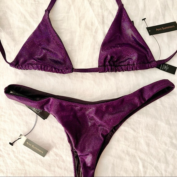 ANN SUMMERS Purple Disco Triangle High Leg Brazilian Bikini Set - Picture 6 of 8